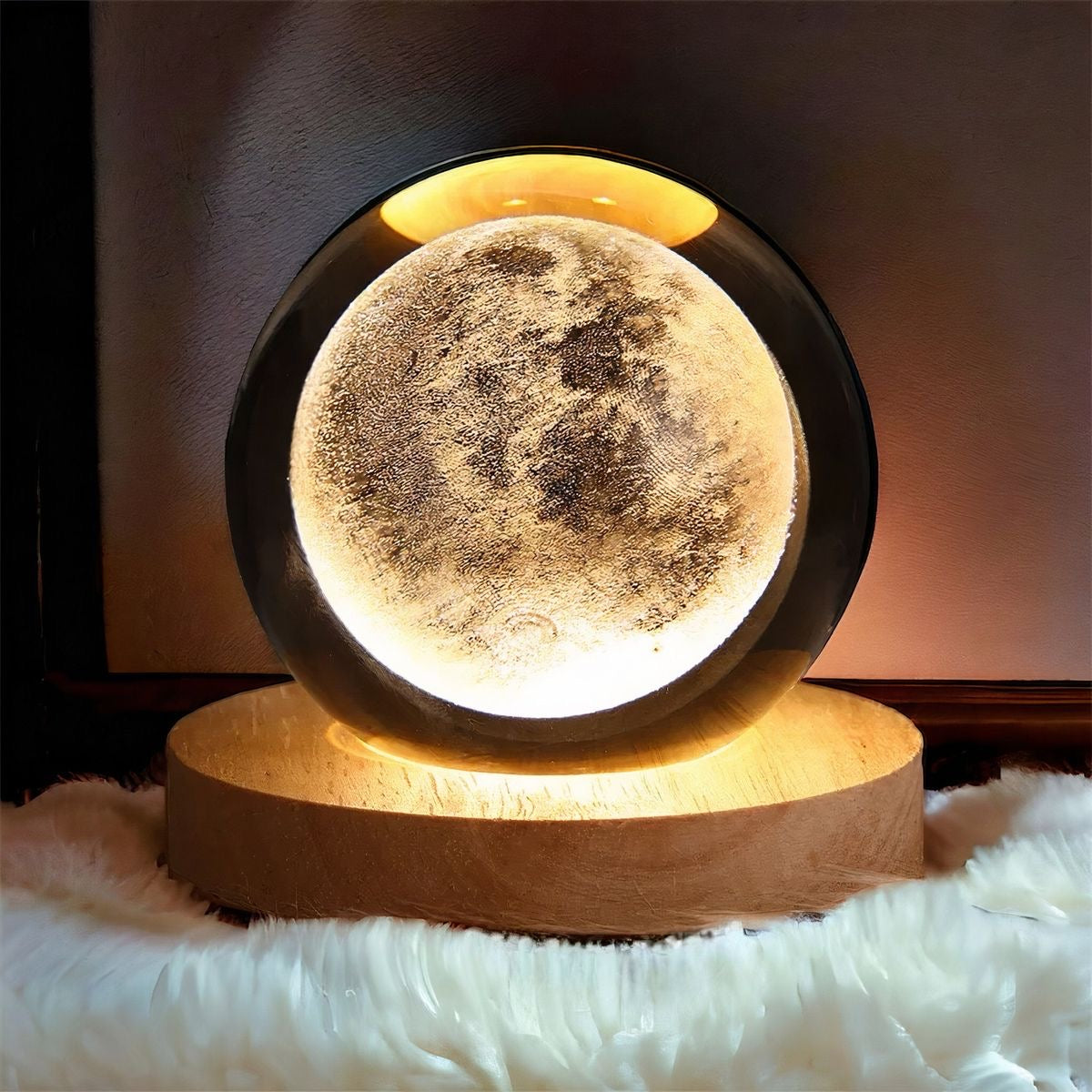 3D Crystal Cube Moon with LED Night Lamp